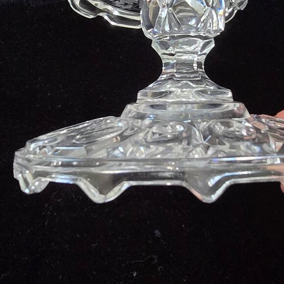 Vintage Covered Candy Dish Clear Glass Crystal Floral Thumb Print Cottagecore - Picture 10 of 13